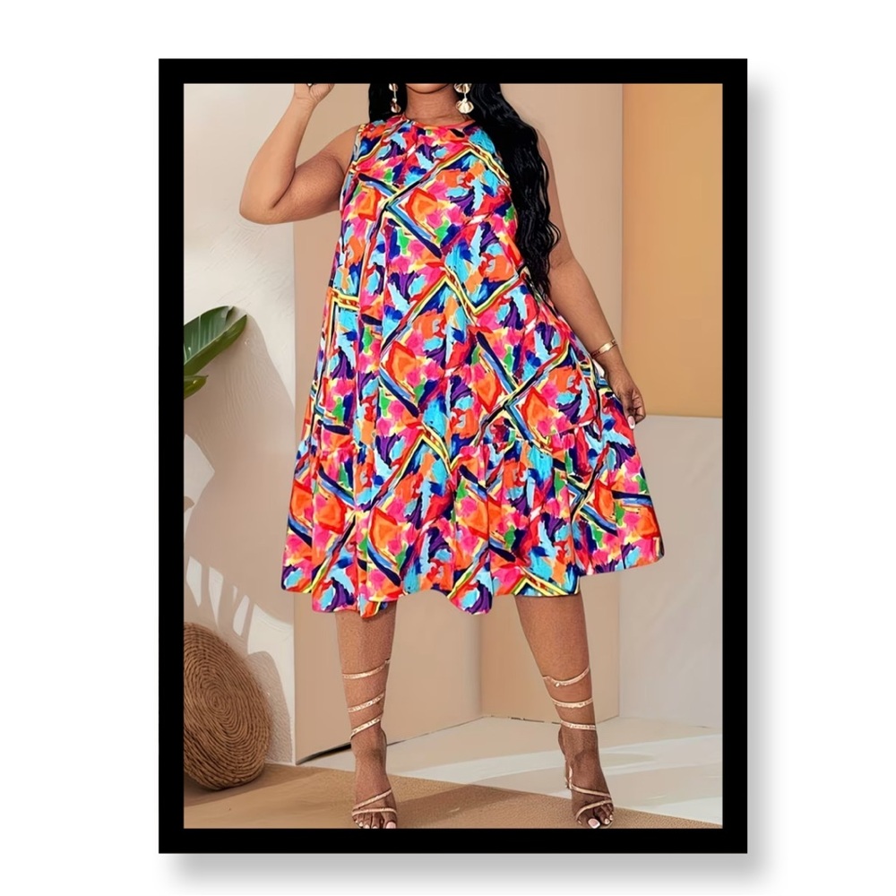 Vibrant Multicolor Sleeveless Swing Dress